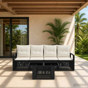 Set Divano da Giardino 5 pz Nero e Bianco Crema polyrattan 3437047