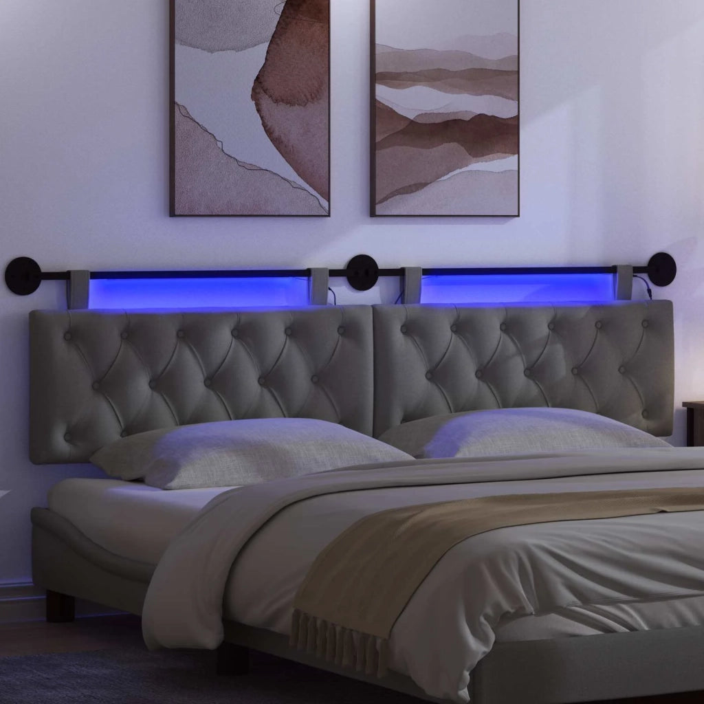 Testiera sospesa Con luce LED Grigio Scuro Tessuto
