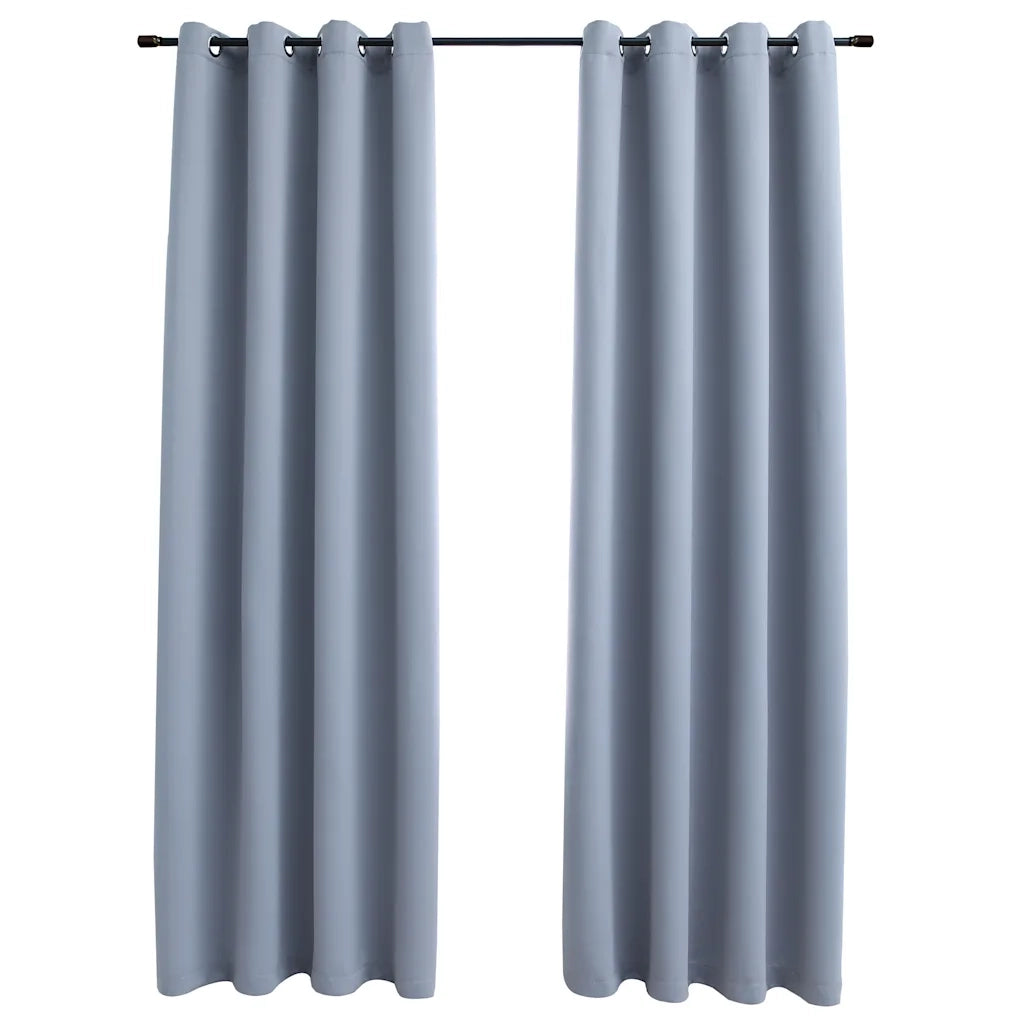 Tende Oscuranti con Anelli in Metallo 2 pz Grigie 140x175 cm 134426