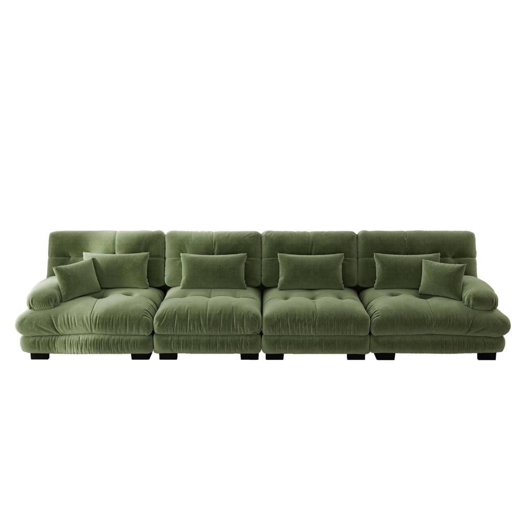 Divano Angolare Modulare 4 Posti con Chaise Longue ¨C Xylo ¨C Chenille Verde, Sofa Letto