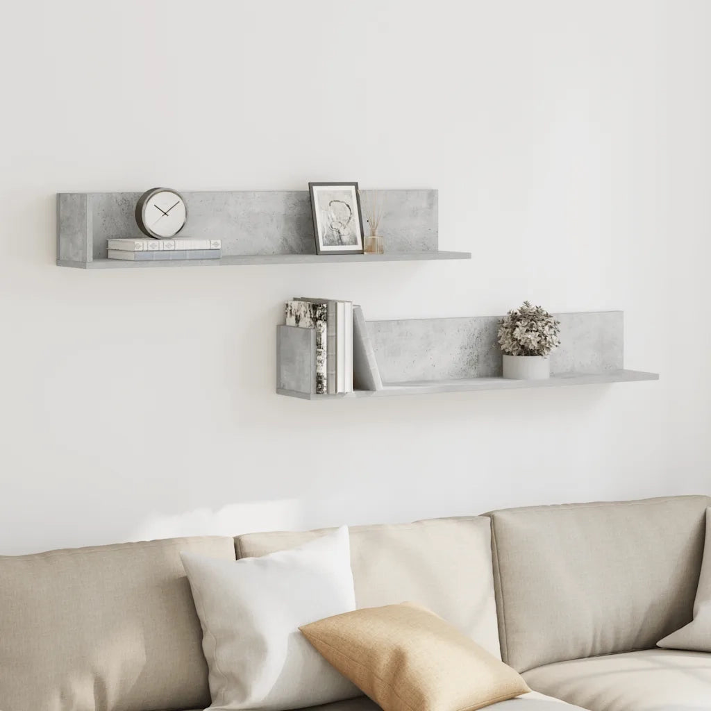 Mensole a Muro 2pz Grigio Cemento 100x16,5x16,5cm in Truciolato 860043