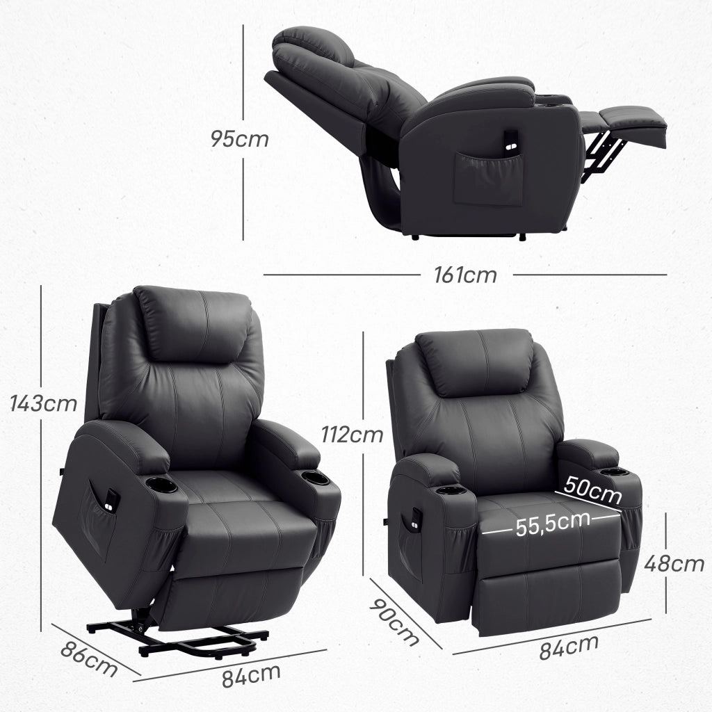Poltrona Relax Elettrica con Alzapersona e Poggiapiedi ¨C Zephmum ¨C Similpelle Nero