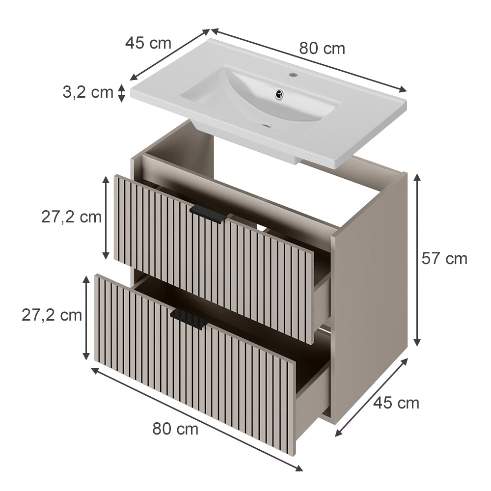 Vicco Set di mobili da bagno Cachemire 80 x 57 cm con lavabo