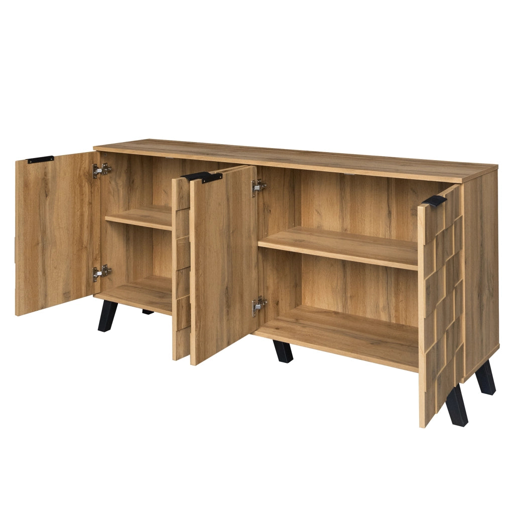Credenza con 4 ante e ripiani regolabili, motivo geometrico, per soggiorno, sala da pranzo e camera