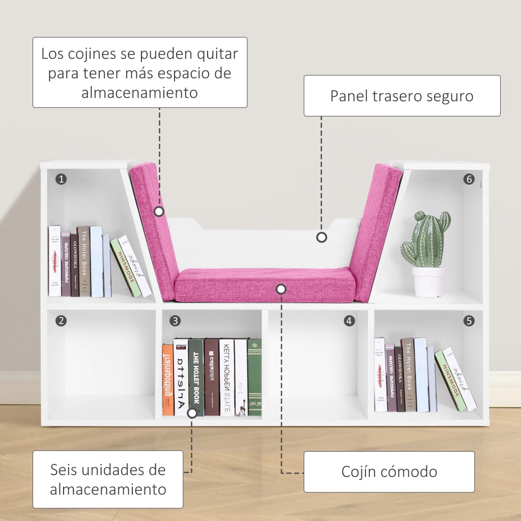 Libreria con seduta 6 cubi scaffale libri ¨C zephmum ¨C 102x30x61cm bianco rosa