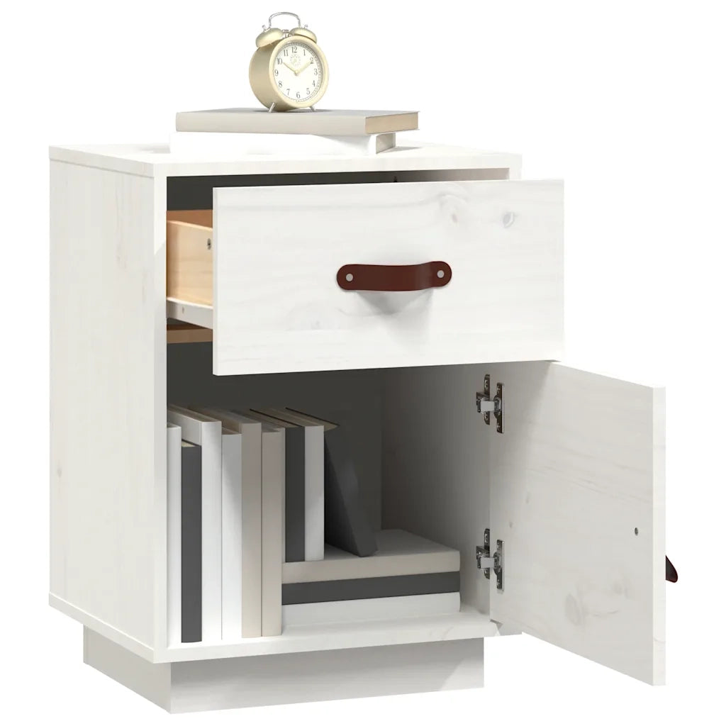 Comodino Bianco 40x34x55 cm in Legno Massello di Pino cod mxl 29885