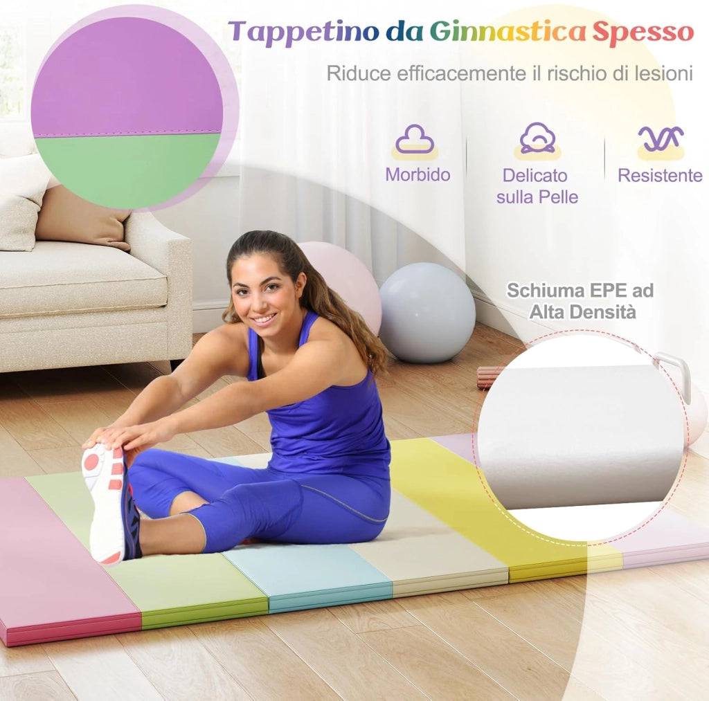 Tappetino da Ginnastica Pieghevole, Tappetino Portatile e Leggero con Maniglie, Tappetino per Yoga e Allenamenti per Stretching e Capriole da Casa e Palestra