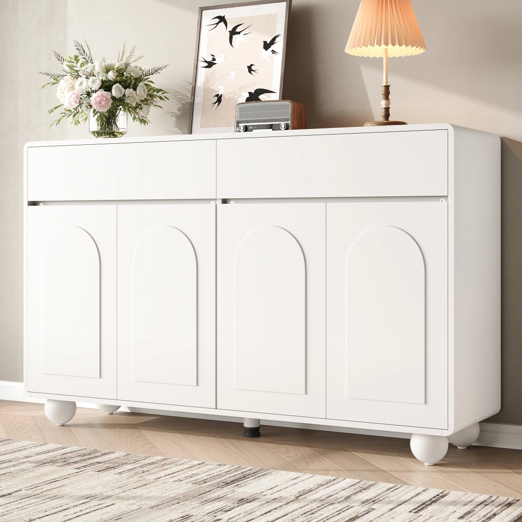 Credenza e madia con 2 cassetti, 4 ante e ripiani regolabili, per soggiorno, in MDF e PB, bianco, 140 × 38 × 89 cm