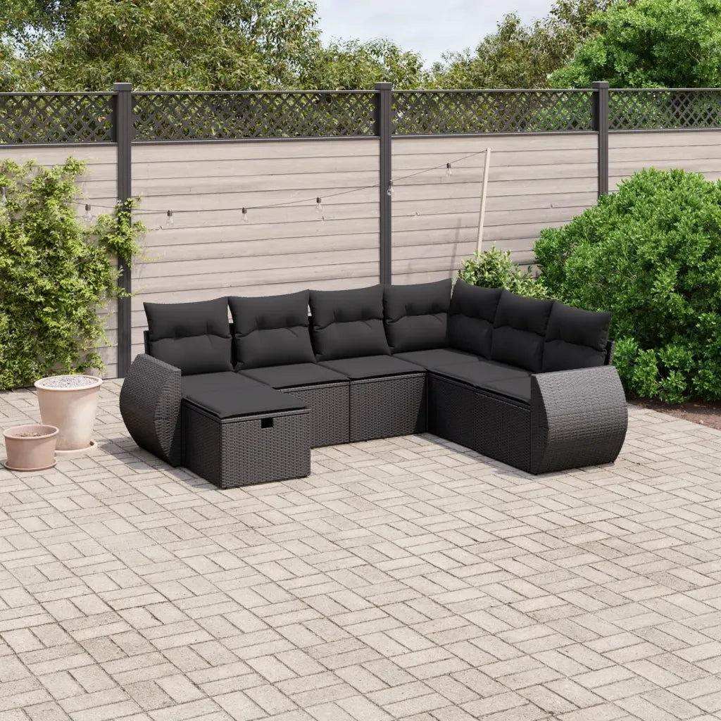 Set Divani da Giardino con Cuscini 7pz Nero Polyrattan 3264141