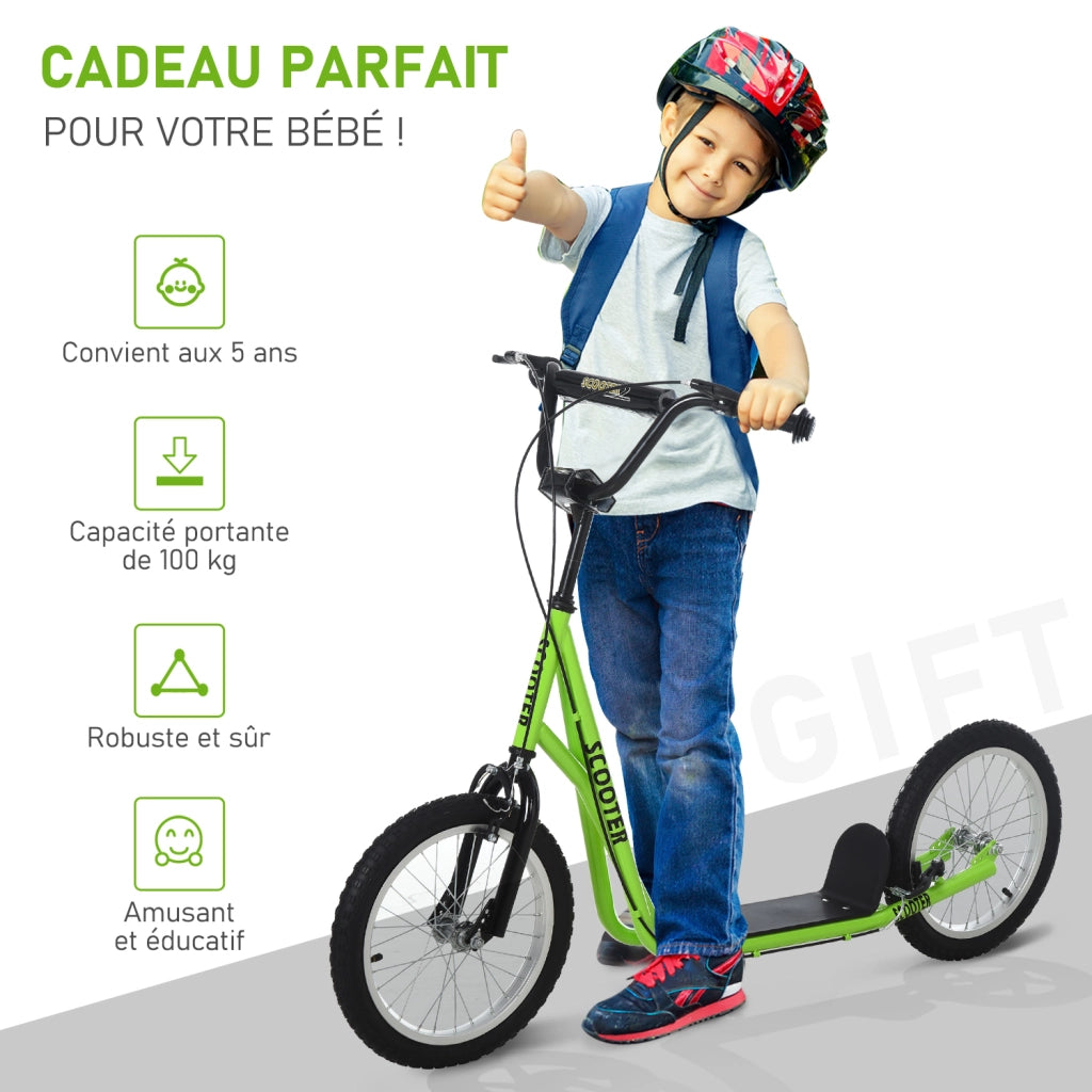 Trottinette per Bambini ¨C zephmum ¨C Verde, Acciaio, Grandi Pneus