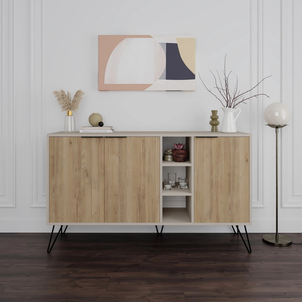 Credenza in legno "Clara" - 142 x 36 x 83 cm - Pietra arenaria