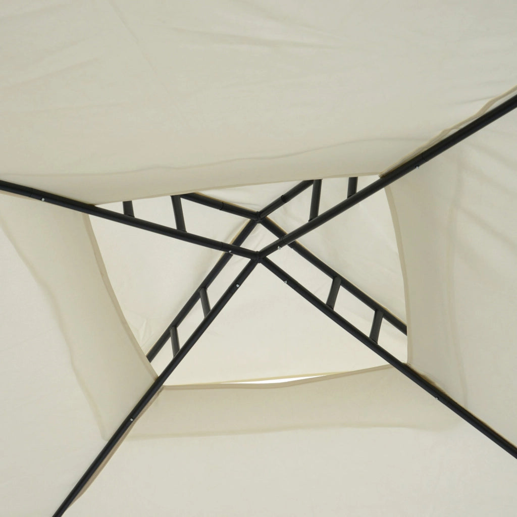 Gazebo da Giardino 2.95x2.95m in Metallo Doppio Tetto Zanzariera e Laterali Beige