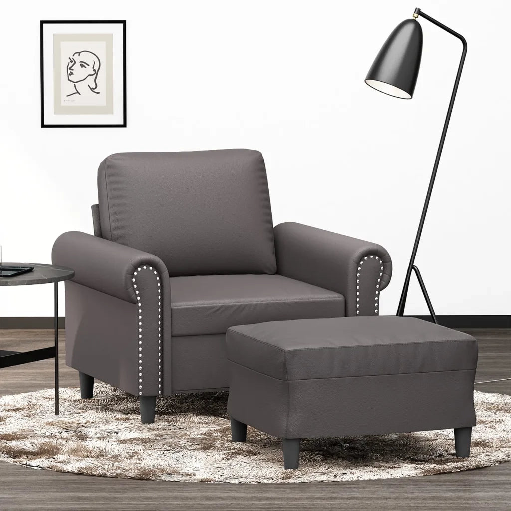 Poltrona | Sedia Relax con Poggiapiedi Grigio 60 cm in Similpelle