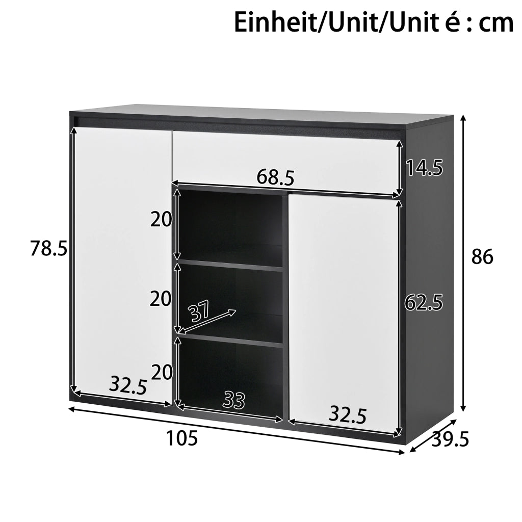 OKWISH Scarpiera con 2 Ante, 1 Cassetto, Ripiani Regolabili e LED, per Ingresso, Nero, 105 x 39.5 x 86 cm
