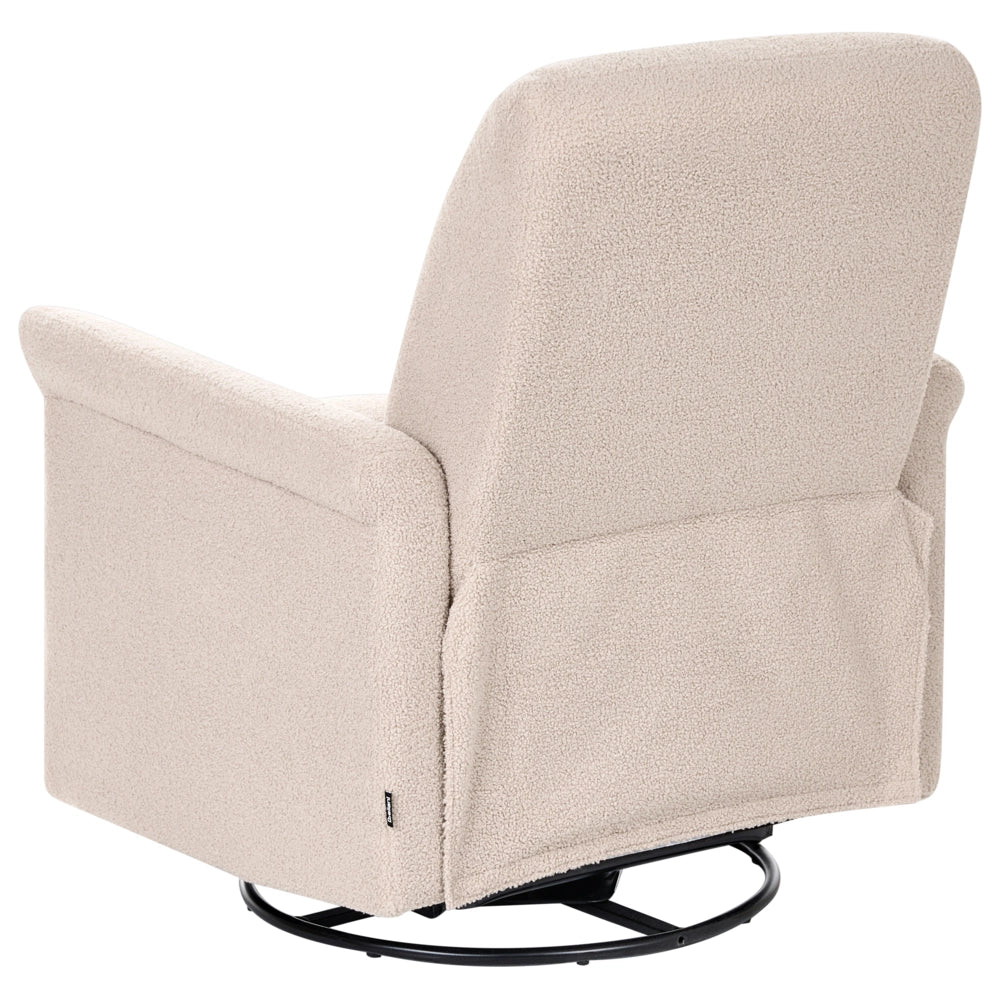 Poltrona reclinabile beige chiaro con meccanismo manuale rivestita in bouclé con schienale regolabile e poggiapiedi estraibile