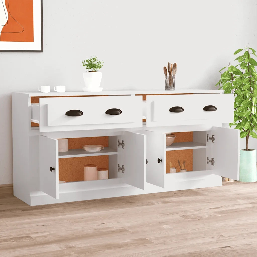 Credenze 2 pz | Madia | Buffet da pranzo | Armadio da pranzo Bianche in Legno Multistrato