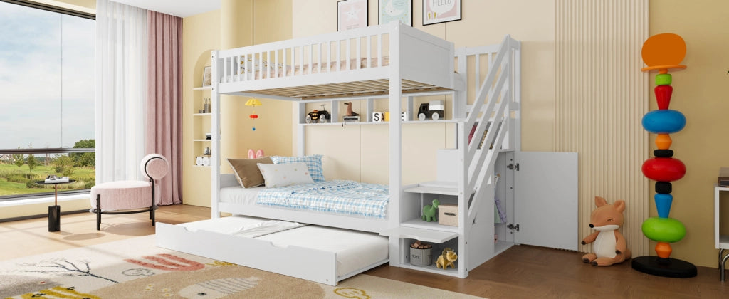 LETTO a castello 90x200 cm Bianco in pino con letto estraibile