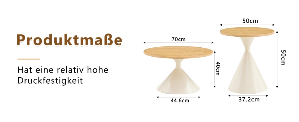 Tavolini bassi impilabili set 2 con piano in melamina effetto legno e base conica in acciaio per soggiorno
