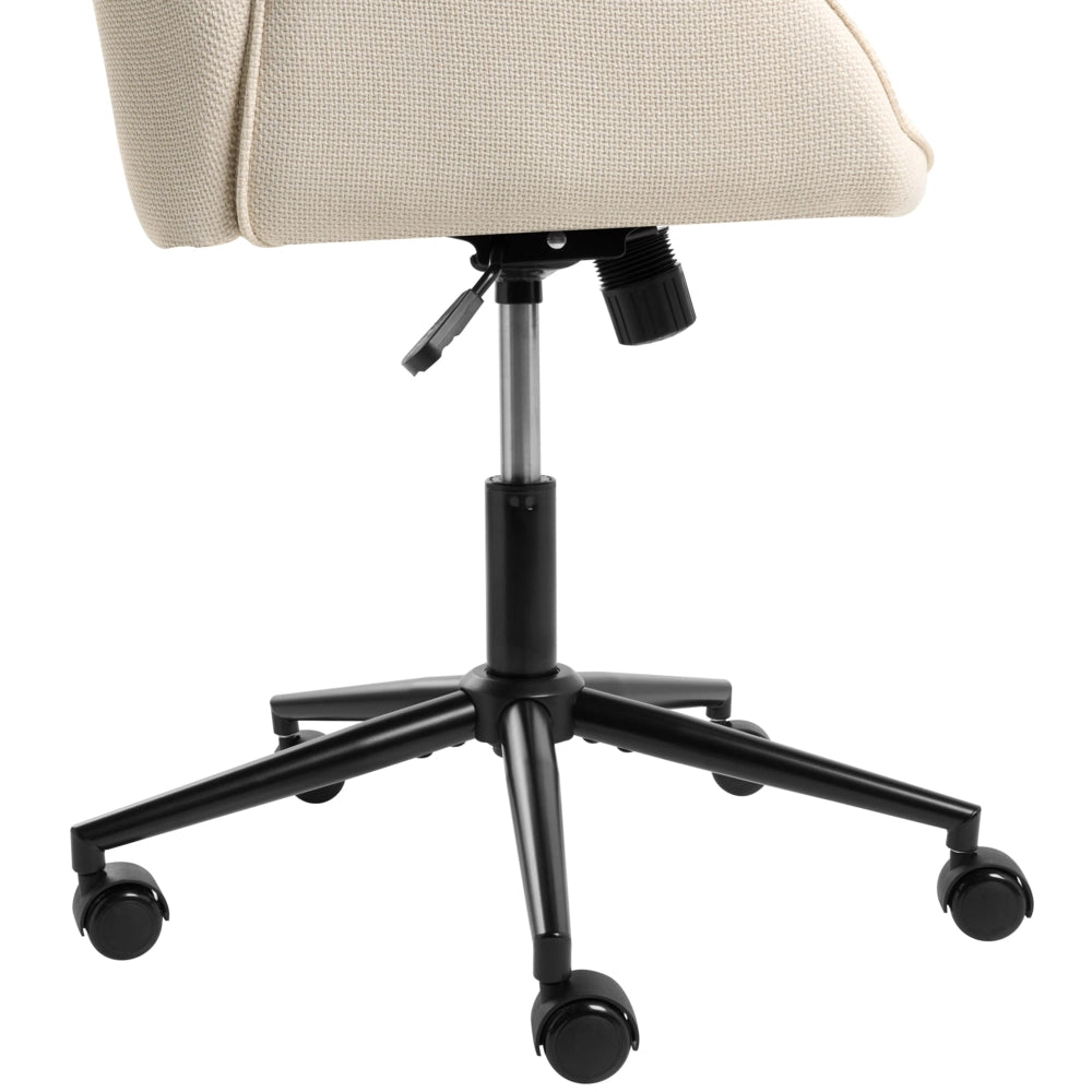 Sedia da ufficio color bianco sporco con rivestimento in finto lino, girevole, da salotto, con regolazione dell'altezza del sedile