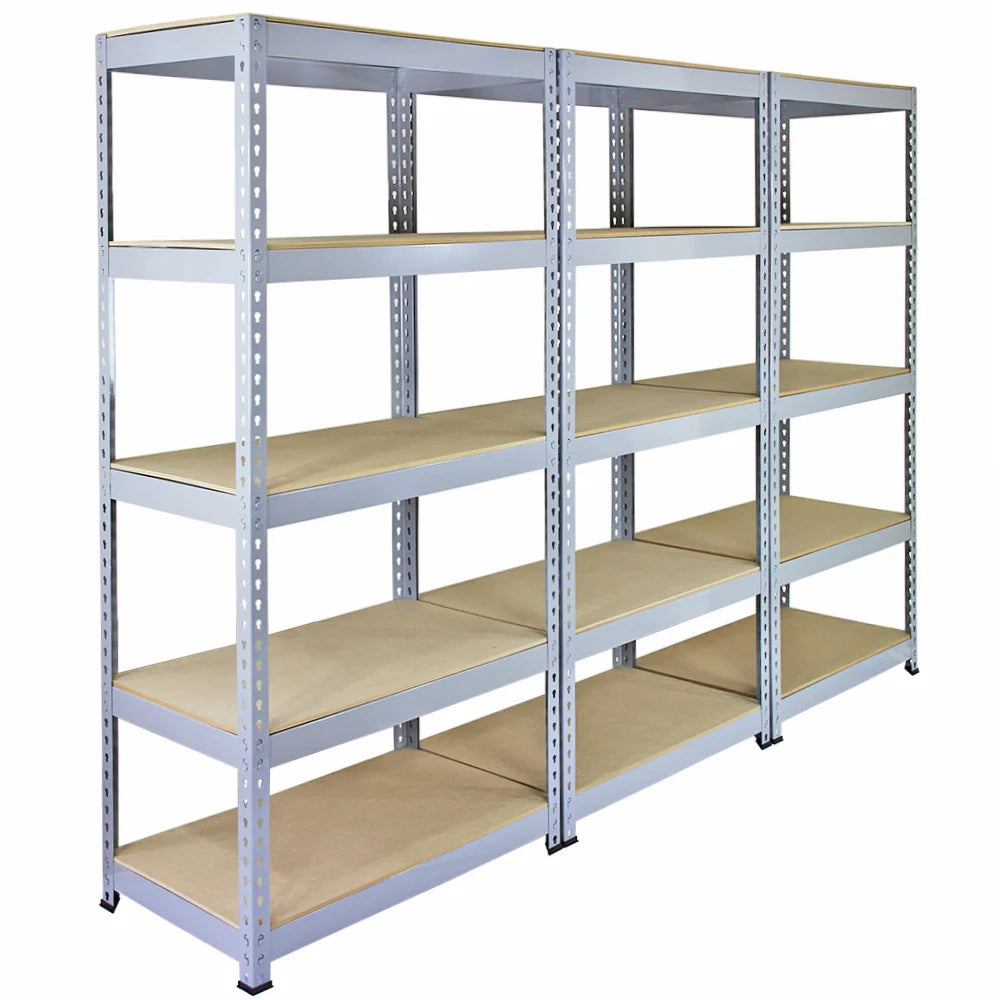 3 Scaffali in Acciaio Senza Bulloni Q-Rax Grigi Larghi 90cm per Magazzino e Box