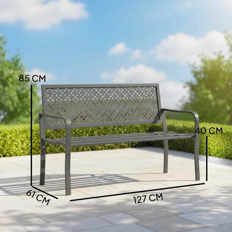 Panca da giardino a 2 posti in metallo grigio scuro, resistente alle intemperie, struttura in acciaio, portata 240 kg