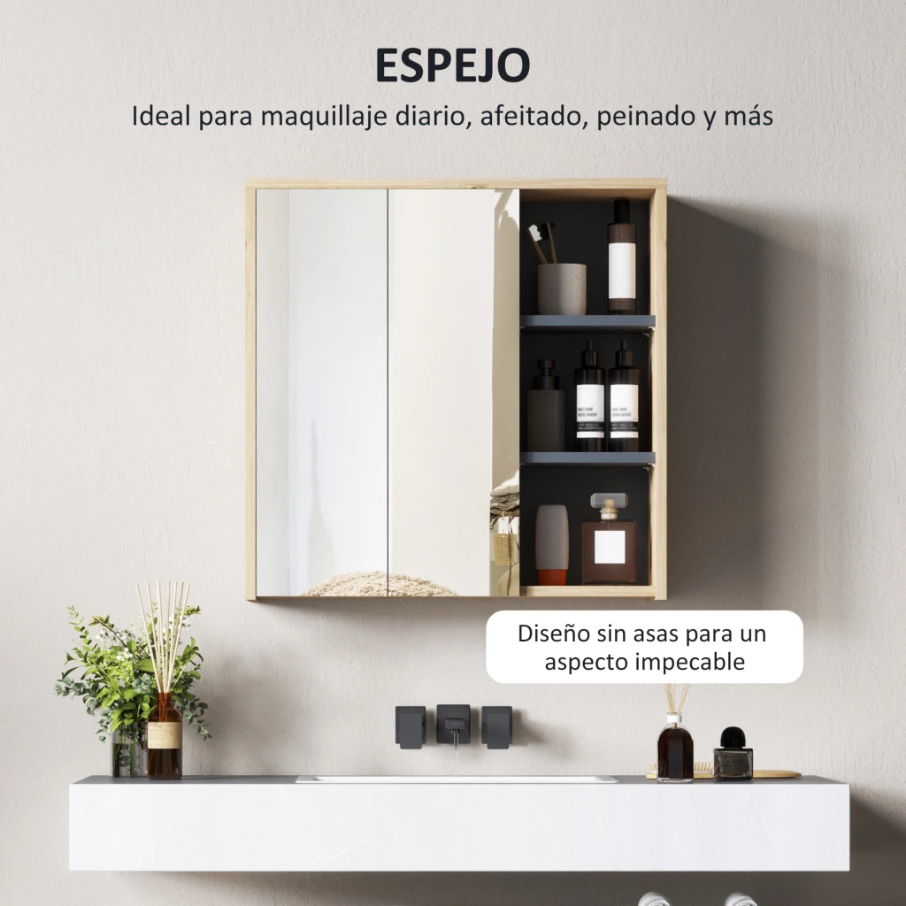 Mobile Bagno con Specchio e Ripiani ¨C Zephmum ¨C Legno Naturale 60x20x60 cm