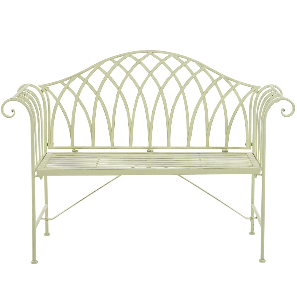 Panca da giardino per esterni Pistacchio in metallo verde chiaro 130 cm 2 posti con braccioli svasati in stile vintage