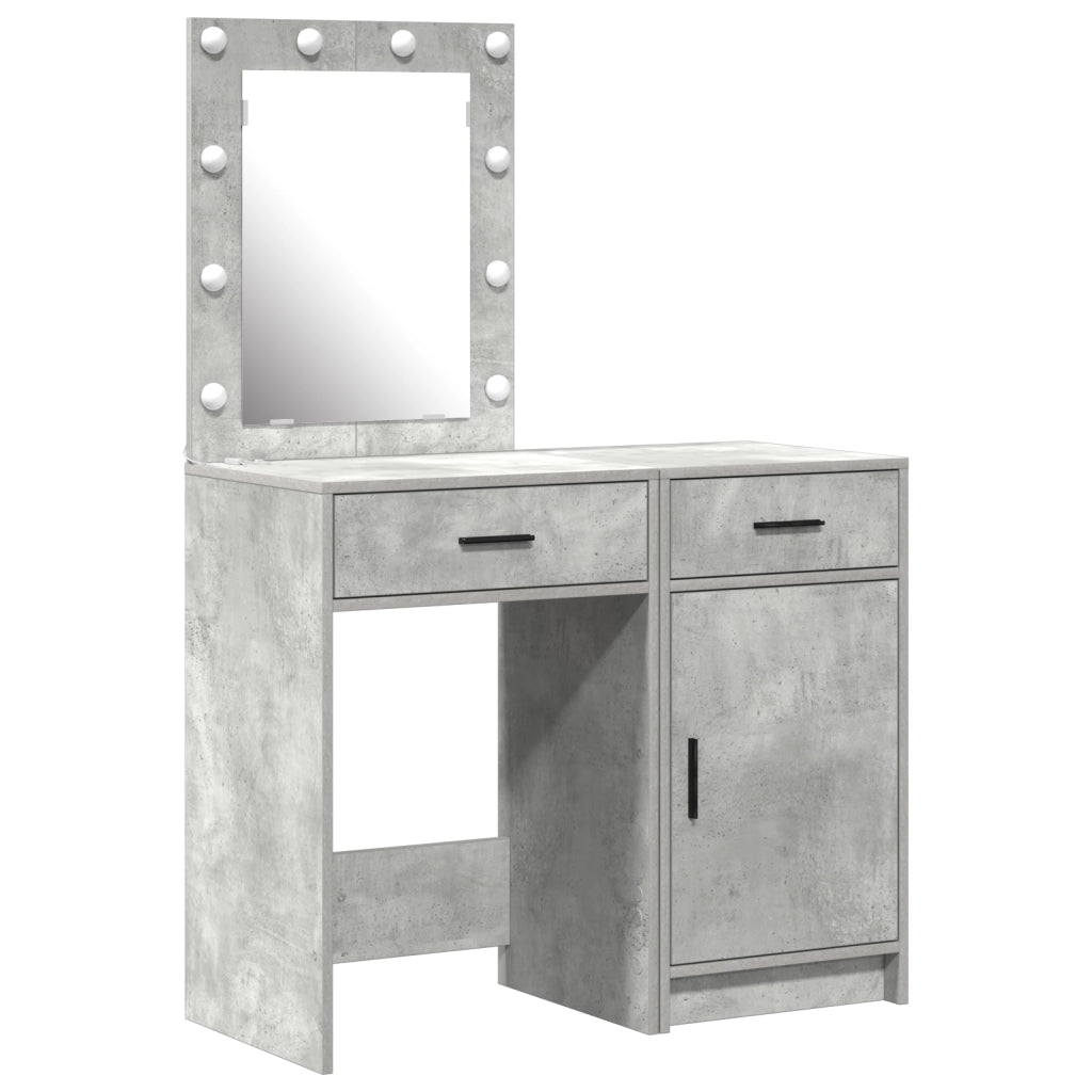 Set da toeletta in legno ingegnerizzato grigio cemento con LED - 2 pezzi