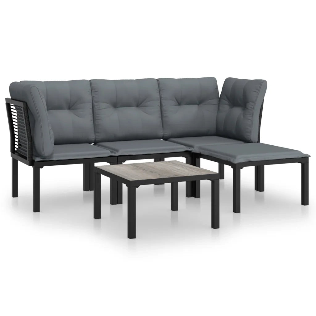 Set Salotto da Giardino 5 pz | Set di Mobili da Esterno Nero e Grigio in Polyrattan