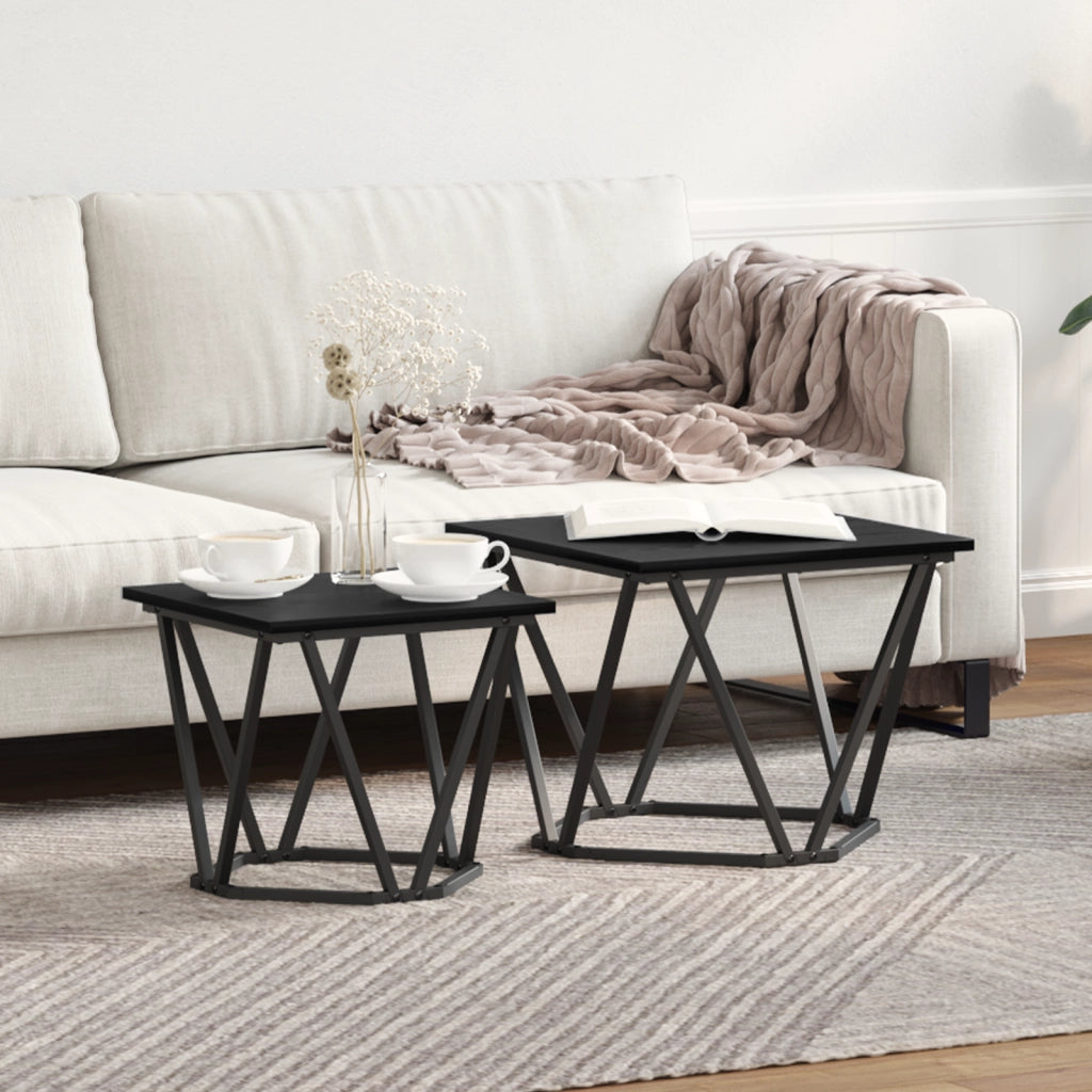 Tavolini 2 pz Nero Rovere Legno Ingegnerizzato