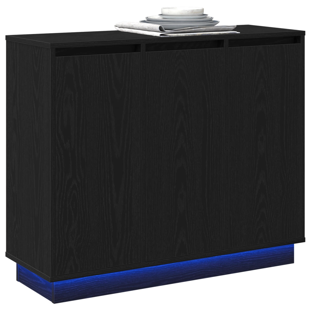 Sideboard  con LED in rovere nero 90x32x75 cm in legno ingegnerizzato