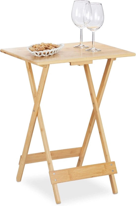 Tavolo da campeggio in bambù con tavolo pieghevole per soggiorno, balcone e terrazza - dimensioni HxBxD 635x48x38 cm - tavolo da notte pieghevole - naturale