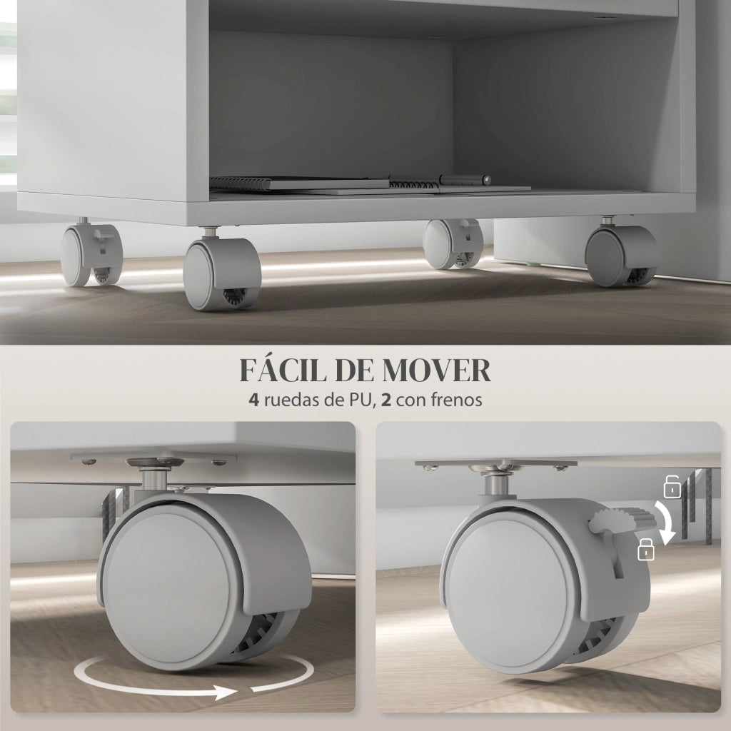 Scrivania Mobile con Ruote e Ripiani Aperti ¨C Zephmum ¨C 40x30x36 cm Bianco