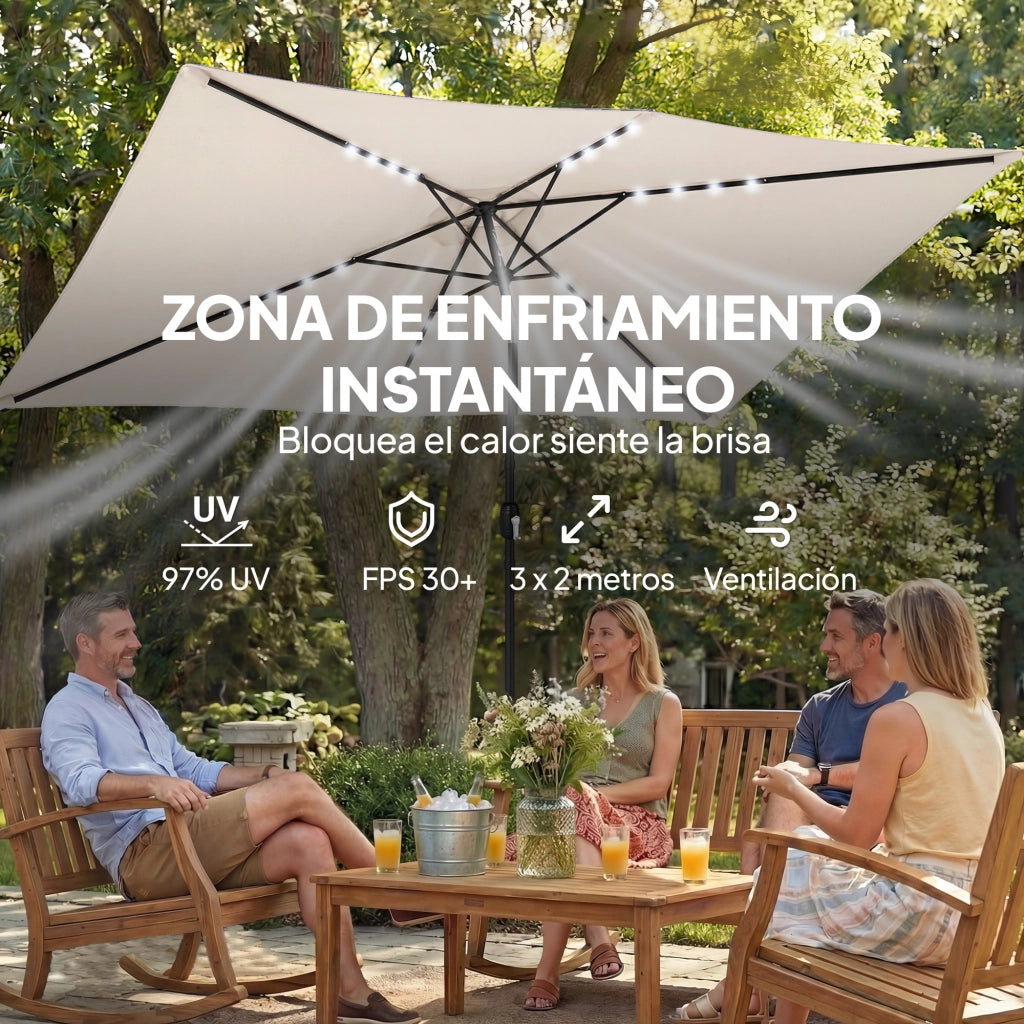 Ombrellone da Giardino con Luci LED Solari ¨C zephmum ¨C Crema 2.9x2.5 m