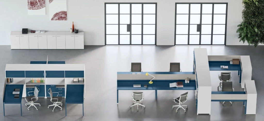Doppio tavolo riunione con gambe a cavalletto in metallo e piano in melaminico cm. 280/320/360 x164x73h