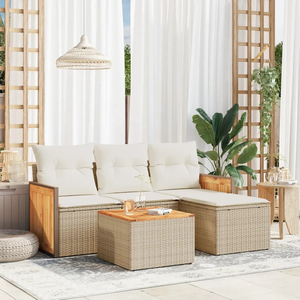 Set Divano da Giardino 5 pz con Cuscini-Sofa da Giardino-Divanetto da esterno Beige in Polyrattan 754053