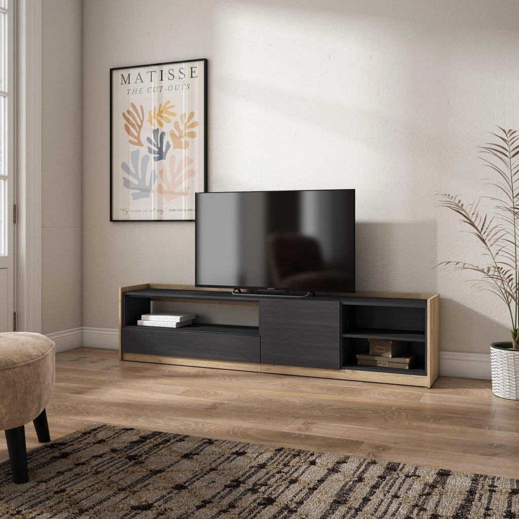 Mobile TV Soggiorno, 207x50x37 cm, Per TV fino a 80", Mobile Soggiorno, Nero e rovere