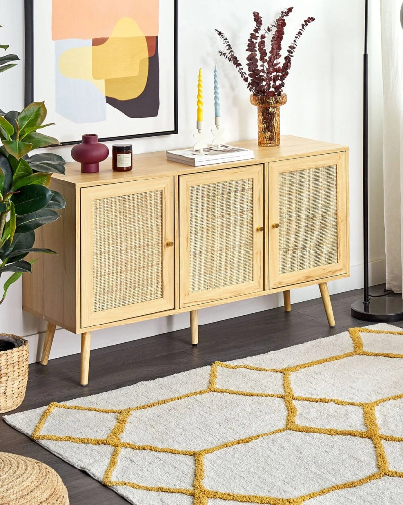 Tappeto in cotone bianco e giallo motivo a geometrico 160 x 230 cm camera da letto soggiorno ingresso