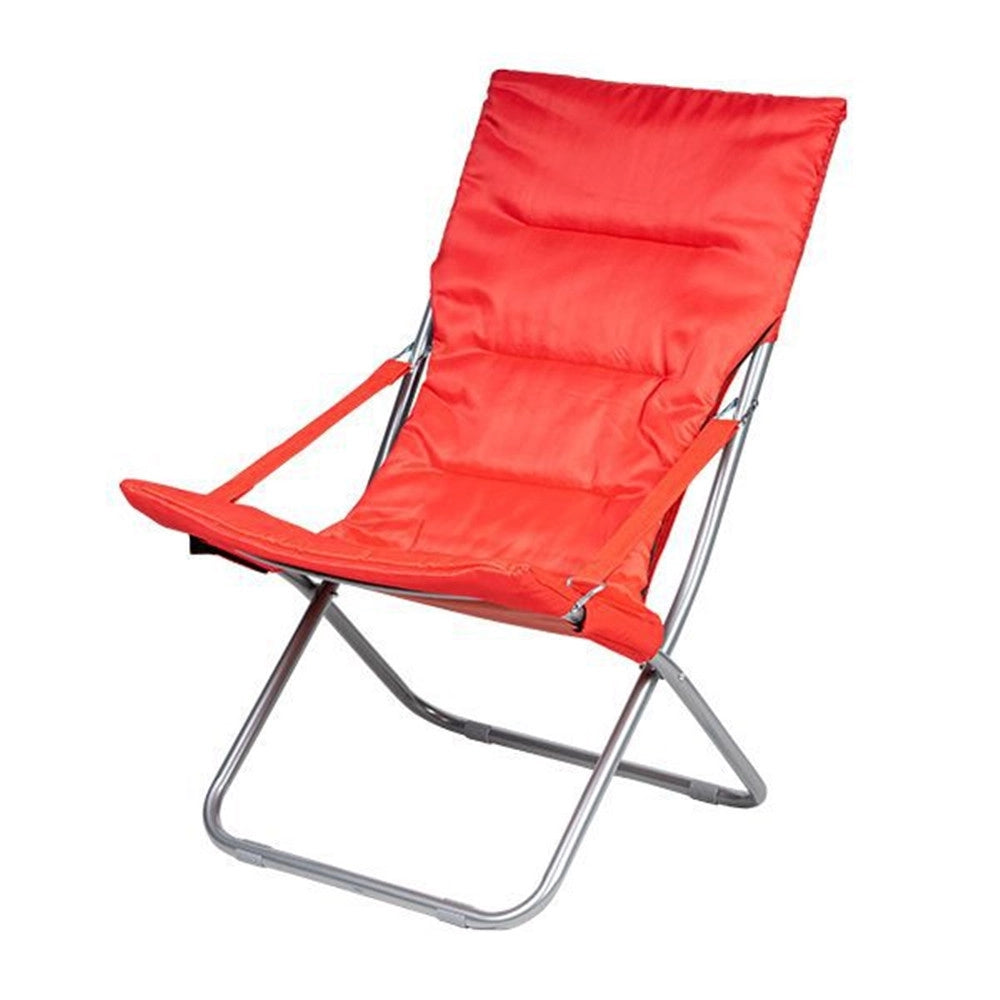 Trade Shop - Spiaggina Sedia Canapone In Acciaio Tessuto Imbottito Pieghevole Relax Rosso 3994182 -