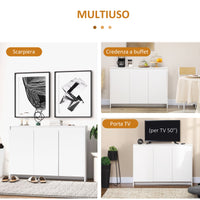 Credenza 12 Ripiani Interni 120x35x85 cm in Truciolato Bianco