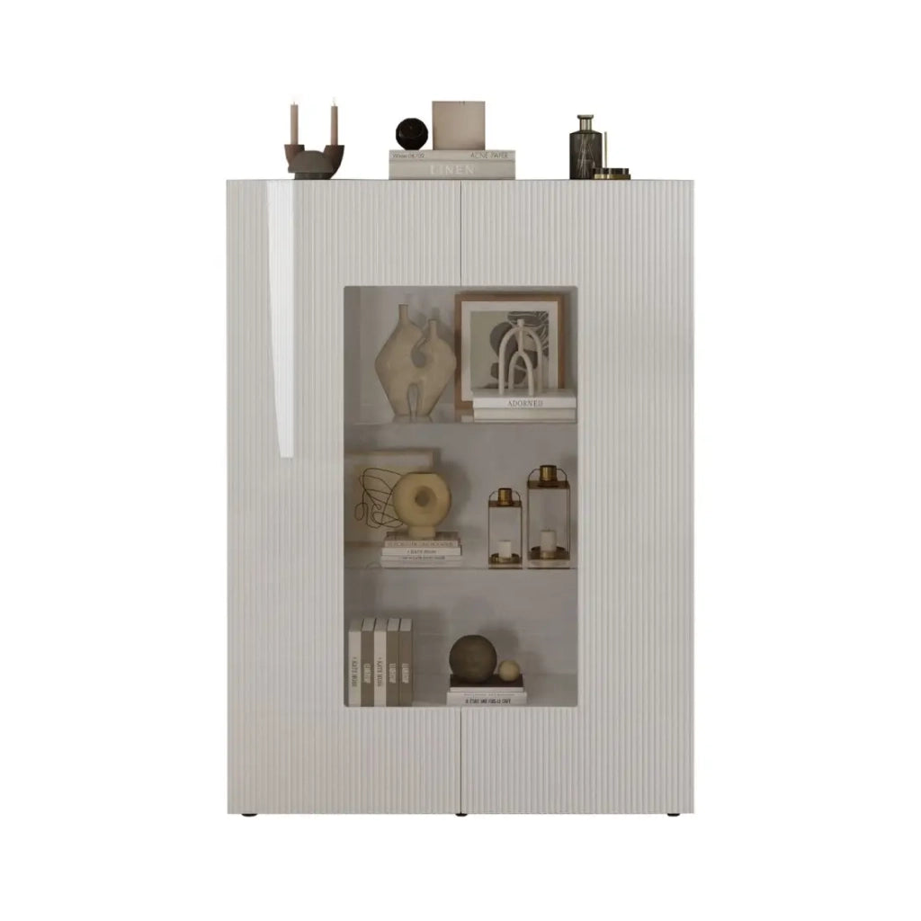 Vetrina SCENA – L121 x H166 x P42 cm – 2 porte – Bianco lucido lacato