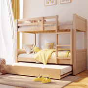 Letto a castello 90x200 cm con letto estraibile e sponde di sicurezza in legno colore naturale