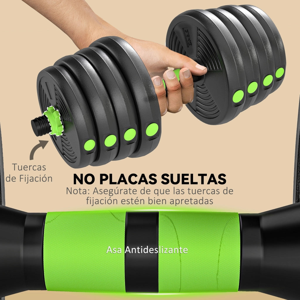 Set di manubri regolabili 30 kg 3 in 1 ¨C zephmum ¨C verde