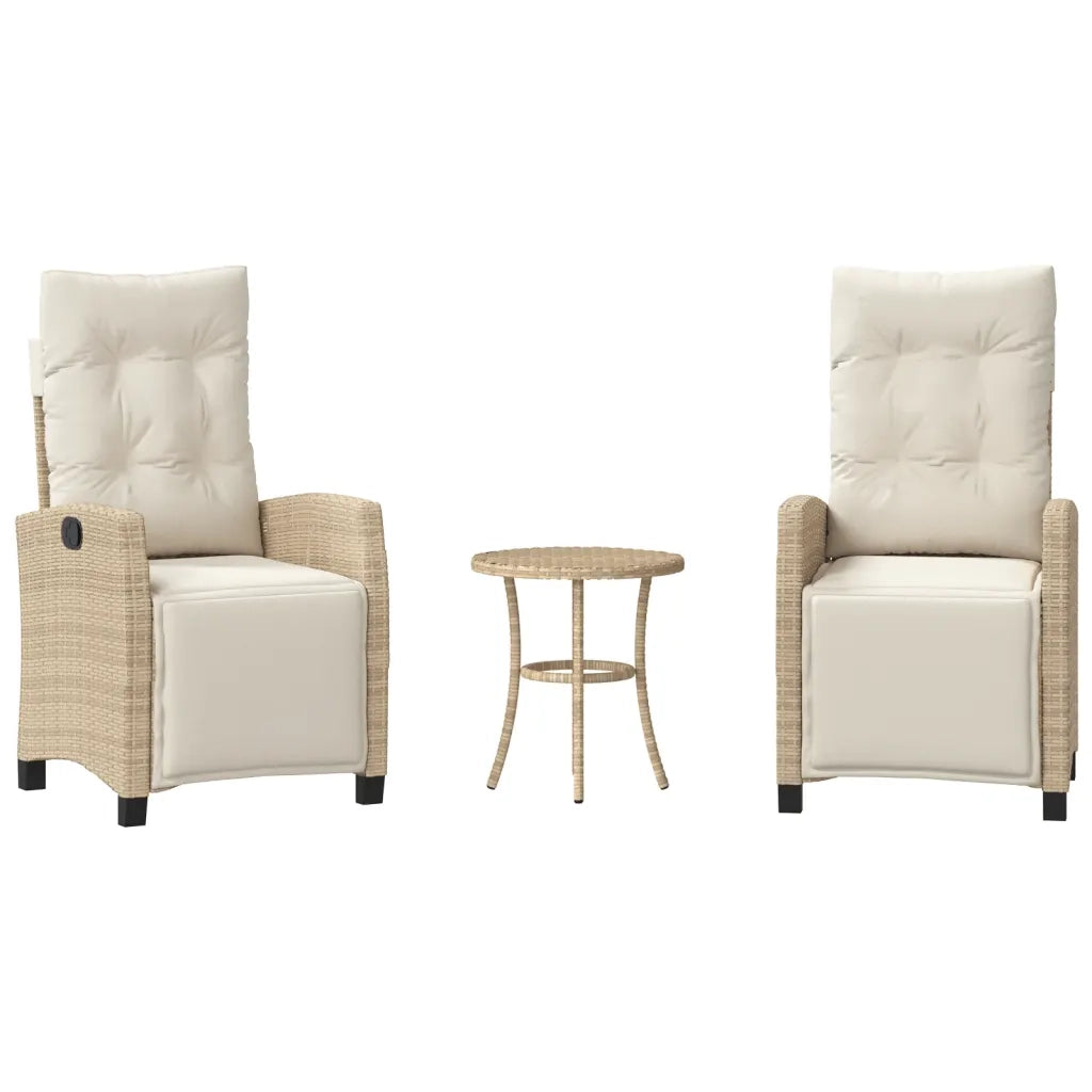 Set da Bistr¨° 3 pz | Set Salotto da Giardino con Cuscini Beige in Polyrattan