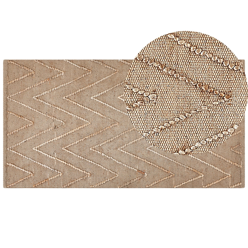 Tappeto in iuta beige con motivo a zigzag beige 80 x 150 cm fatto a mano soggiorno camera da letto stile boho