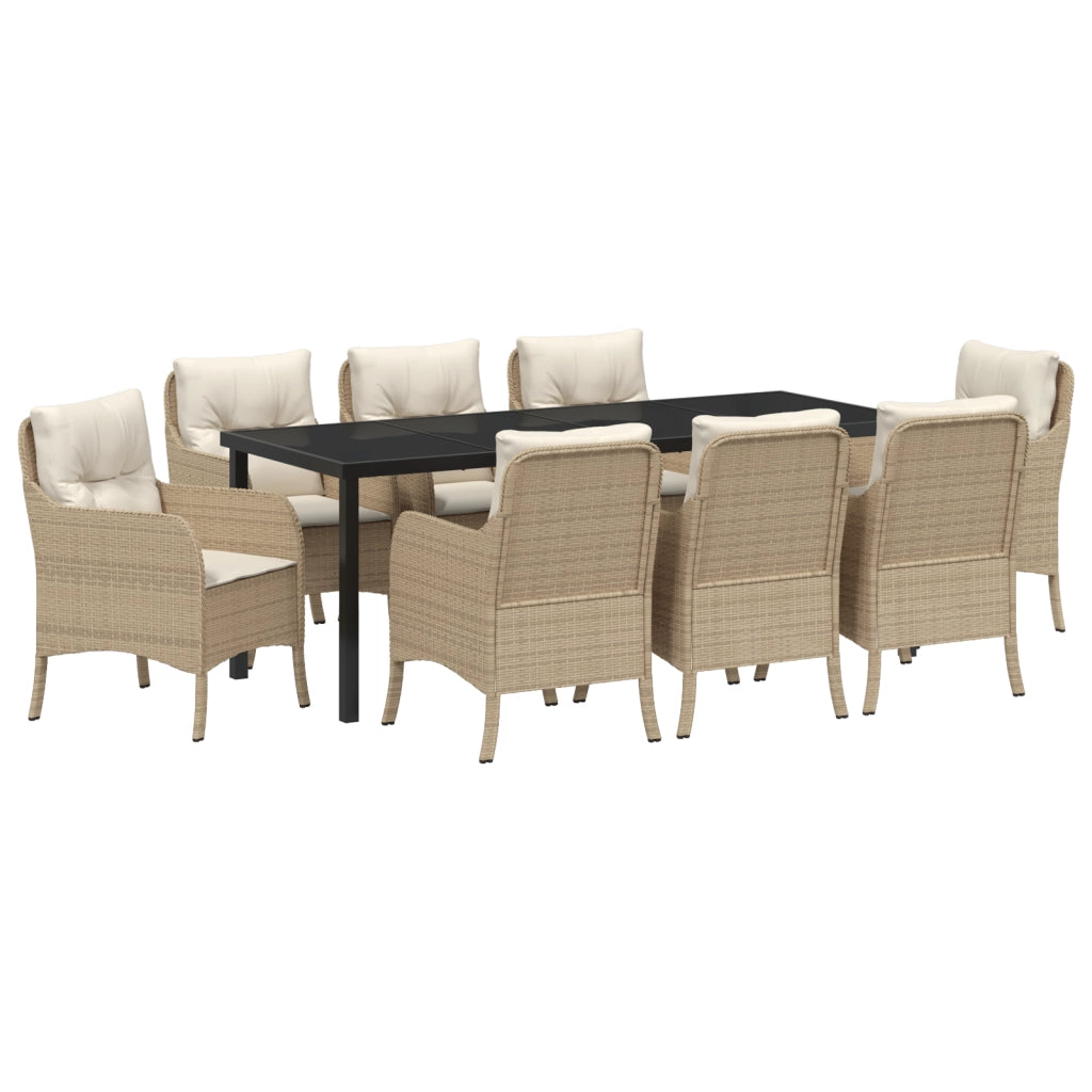 Set da Pranzo da Giardino 9 Pezzi con Cuscini Beige Rattan Polietileno