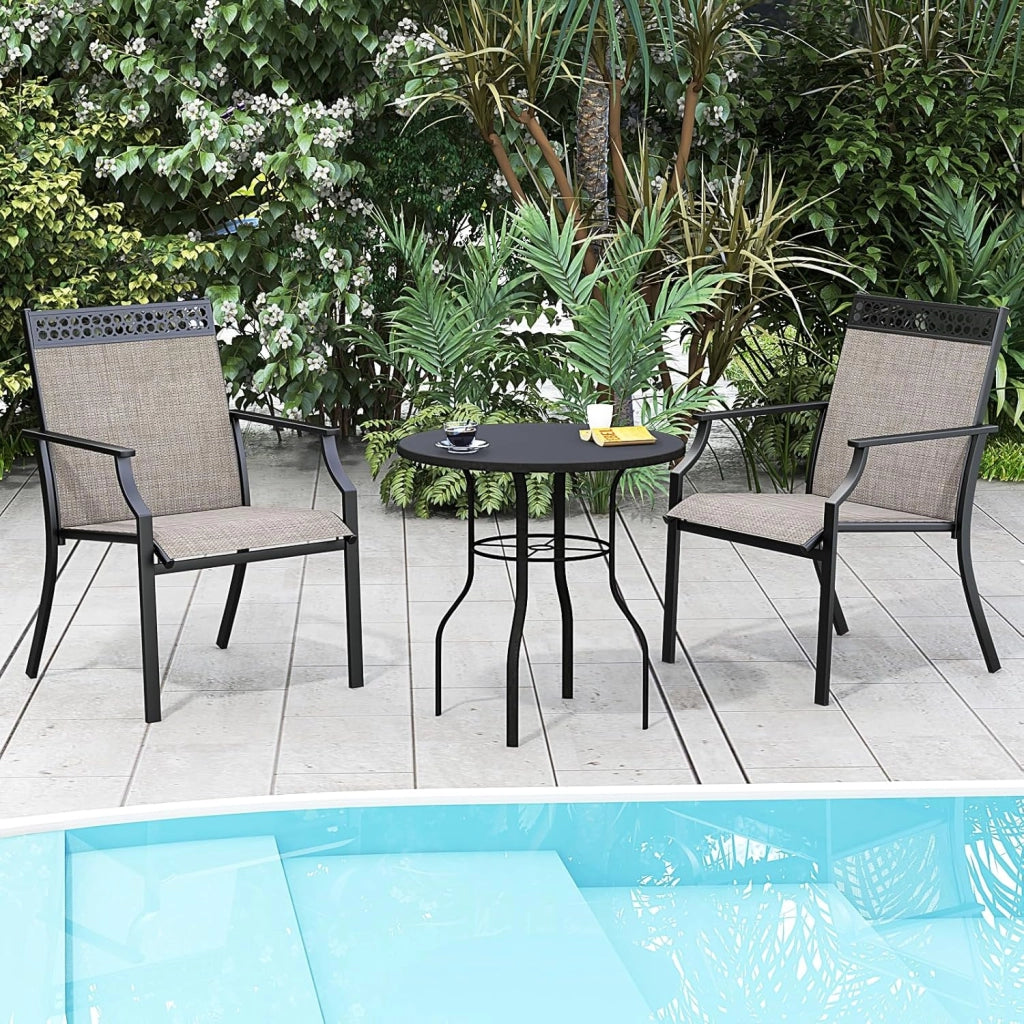 Set di 2 Sedie da Giardino in Textilene, Sedie da Esterno con Schienale Alto, Braccioli, Robusto Telaio in Metallo, Fino a 150 kg, per Patio Terrazza Balcone (Caffè + Nero)