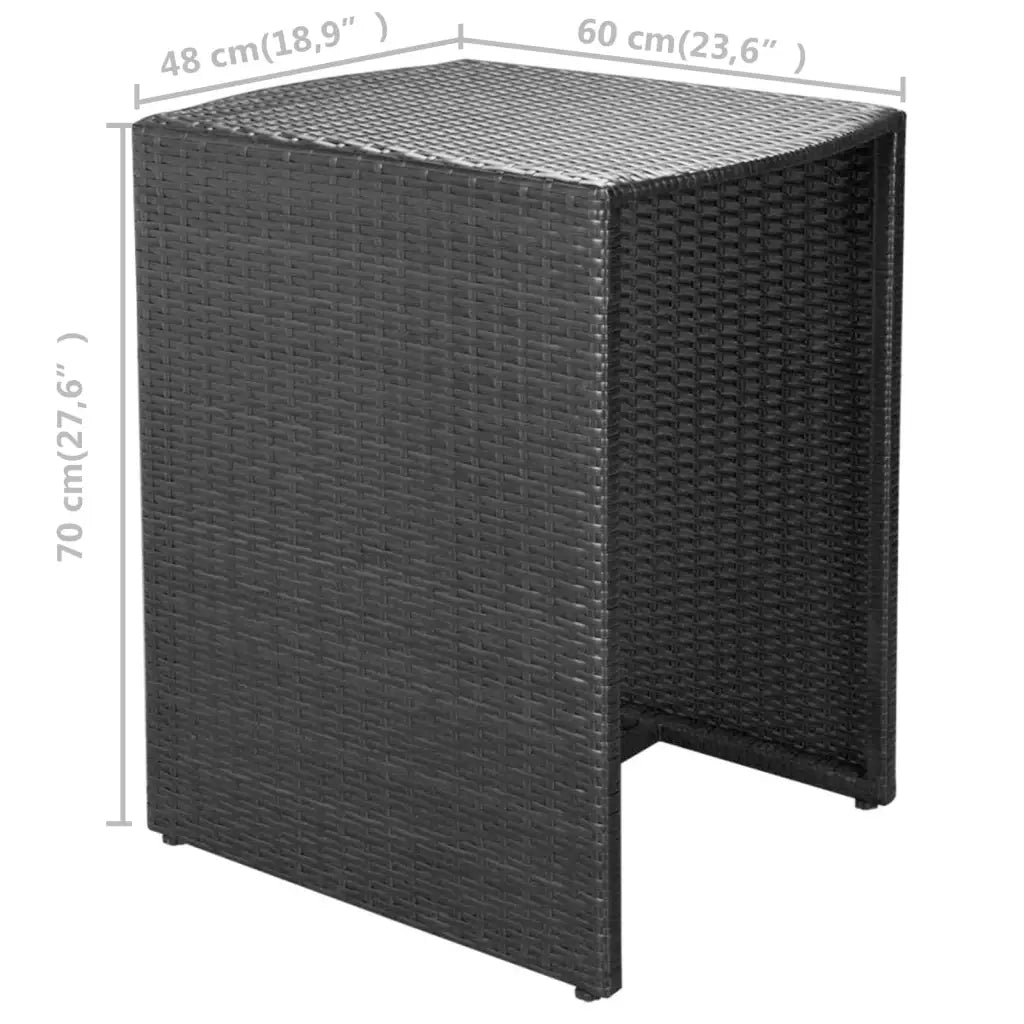 Set da Bistrot 3 pz con Cuscini in Polyrattan Nero 42882