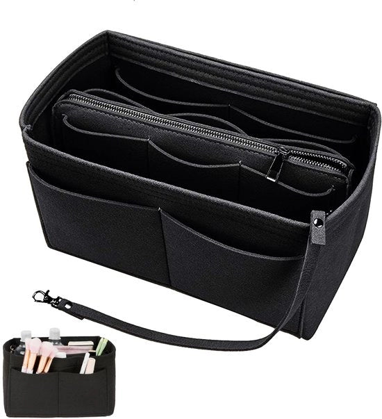 Organizzatore di borsa multifunzionale, tasca di tasca 2 in 1 con contenitori rimovibili per donne Nero Medio (27 * 16 * 16 cm)