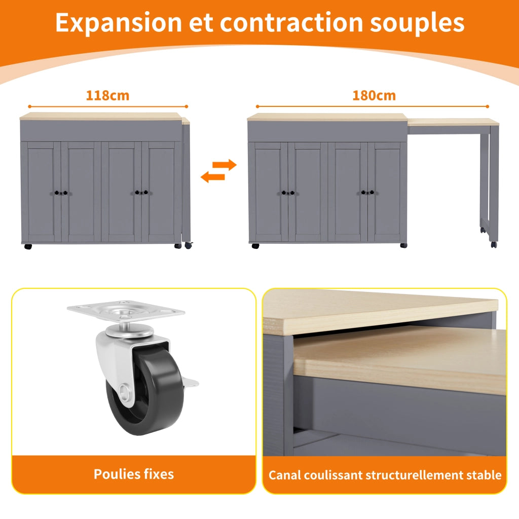 Tavolo Bar Allungabile con Vano ¨C MINIMAL ¨C Grigio, 118-180x50x94 cm